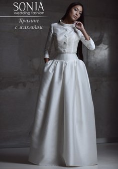 Свадебное платье Пралине с жакетом-L35941. С прямой юбкой, длинное без шлейфа.