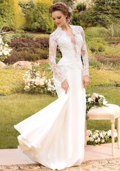 Свадебное платье Adelina 1441-C65178. В греческом стиле, длинное без шлейфа.